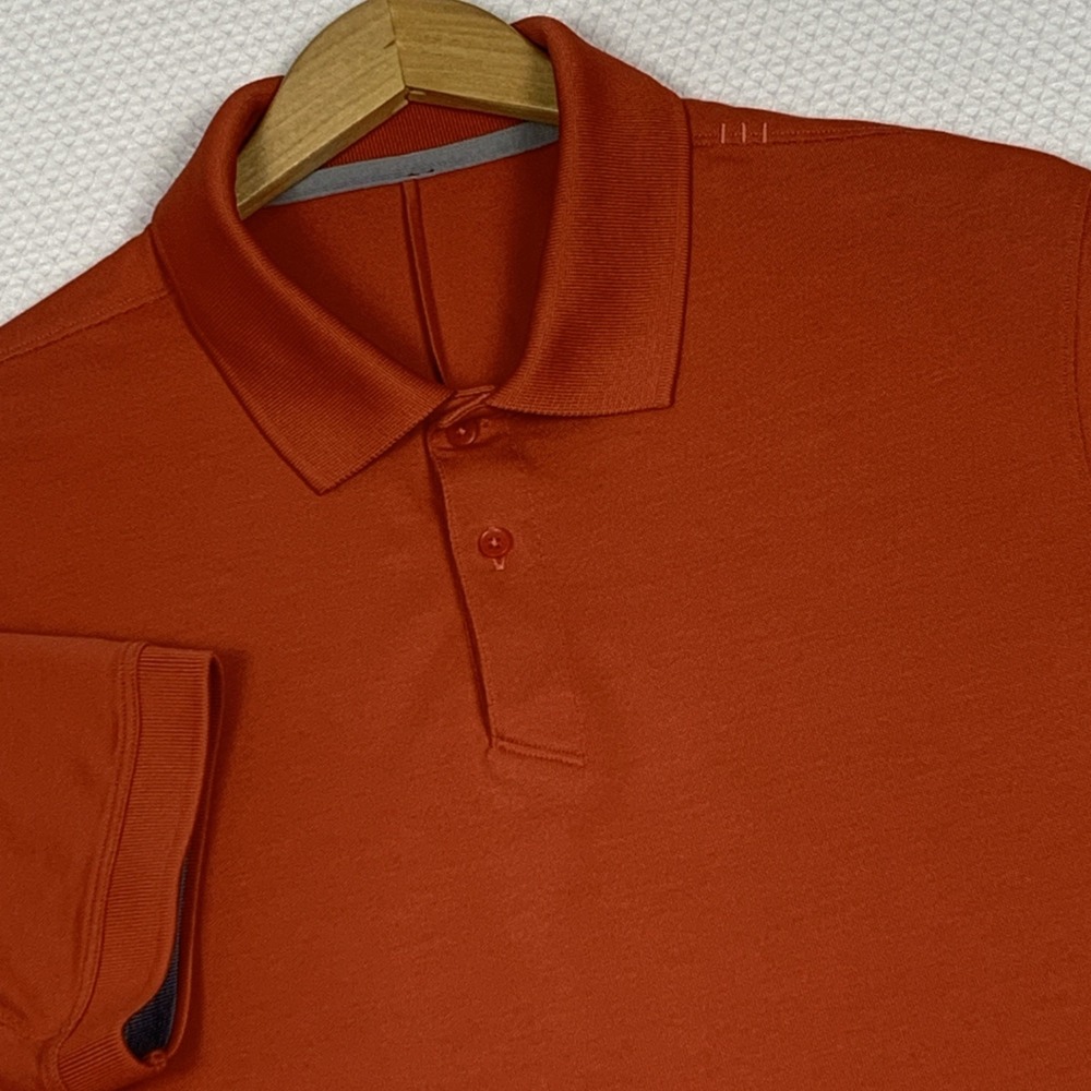 Lululemon Evolution Polo Shirt Mens Medium Orange Short Sleeve Golf Tech Tiger
